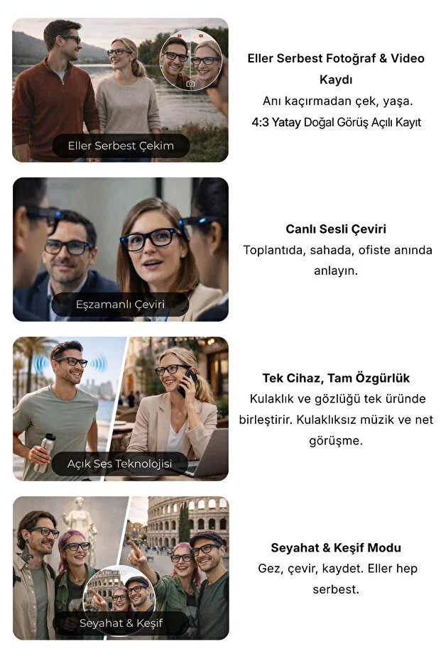 G3 Akıllı Kamera Gözlüğü Bluetooth Müzik Dinleme Fotoğraf Video Kaydı AI Çeviri Yapay Zeka Gözlük